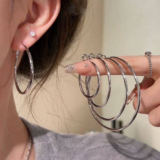 2025 new popular hoop earrings for women, light luxury, high-end, plain hoop earrings, ear jewelry, exaggerated large hoop earrings, 4cm coil earrings