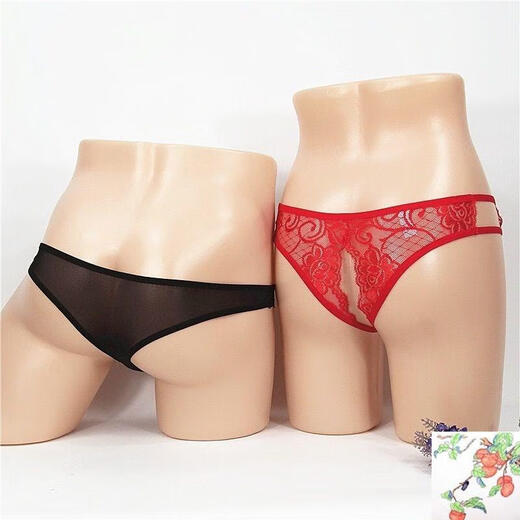 Couple Underwear Couple Passion Thong Transparent Set 2022 Trendy One Man and One Woman Open Hole and Open Crotch Free Red + Black One Size (Confidential Shipping)