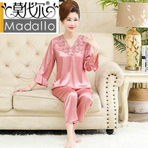 Modal Ice Silk Pyjamas Frauen Sommer Dünne geschnittene Ärmelhosen plus Größe mittlerer Mutter Seiden Home Kleidung Set Qyn-Bean Paste 683 L (geeignet für 100-120 Jin [Jin gleich 0,5 kg])