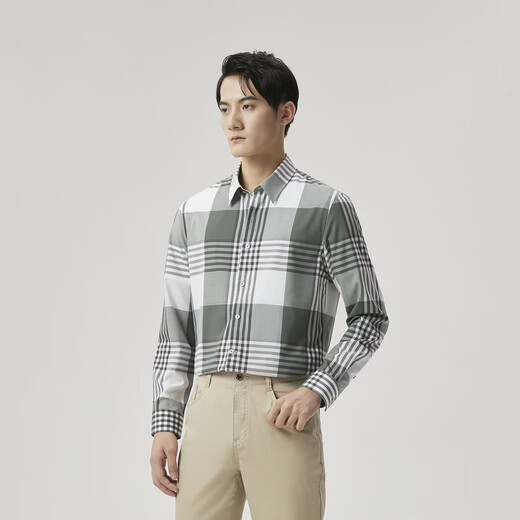 
Jinba men's casual simple checkered spring and autumn men's long-sleeved casual shirt men's BCCT1502 military green M