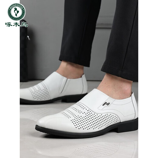 Specht 2025 Sommer atmungsaktiven Herrenschuhen hohl Ledersandalen Herren britische formale Lederschuhe Herren-Lederloch Casual Schuhe Weiß weiß Hohlstil C1098-1 38