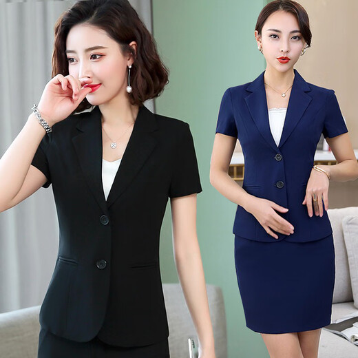 
Poresno Hotel foreman high-end work clothes, beauty professional suit set, women's summer thin short-sleeved suit, front desk work suit 6629 black suit + pants for suspenders XL recommendation 107-117Jin [Jin equals 0.5 kg] Universal size