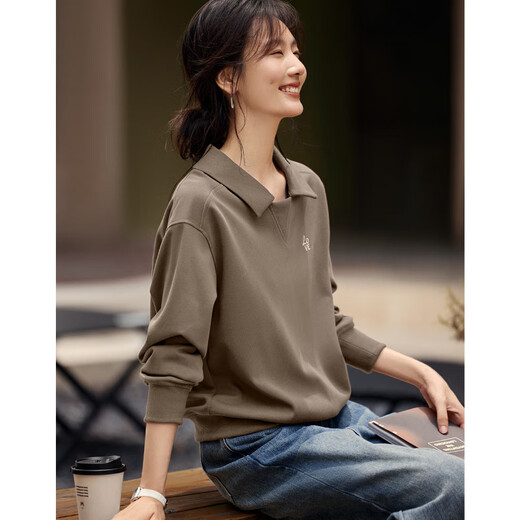 Romon Elegantes Temperament Revers Sticked Sweatshirt für Frauen 2025 Herbst und Winter Neu elegantes Freizeit -Revers -Stickmantel Braun S