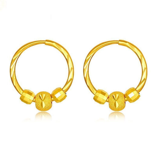 BMOI Old Phoenix 999 gold pure gold gold-plated silver-carved round bead earrings fashionable and elegant women's earrings fashion 0.01g Fat Donglai same style Transfer bead earrings Fat Donglai same style