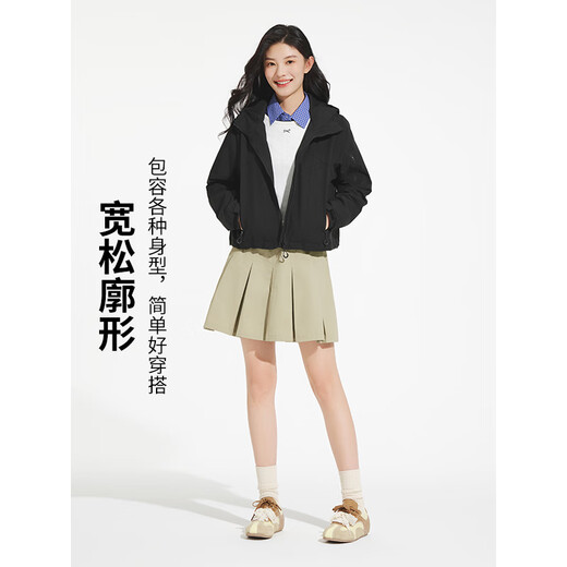 热风2025年秋季新款女士户外休闲短款外套 01黑色 S