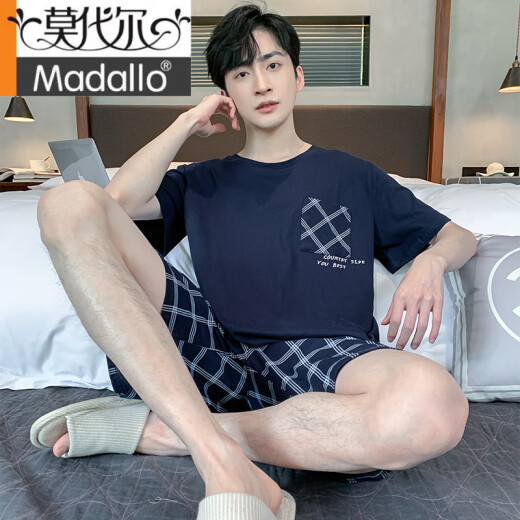 莫代尔夏季纯棉男士短袖短裤睡衣夏天宽松薄款两件套装青少年卡通家居服 H9928(短袖短裤) L (建议100-120斤)