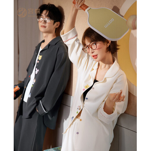 Gongdie Light and Soft Disney Puff Bear Couple Pajamas Women Spring and Autumn Wearable Long Sleeve Men's Home Clothes