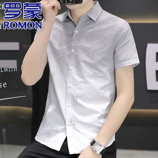 
ROMON high-end ice silk cool short-sleeved shirt for men 2025 summer casual half-sleeved square collar free iron shirt for men 844 green 2XL