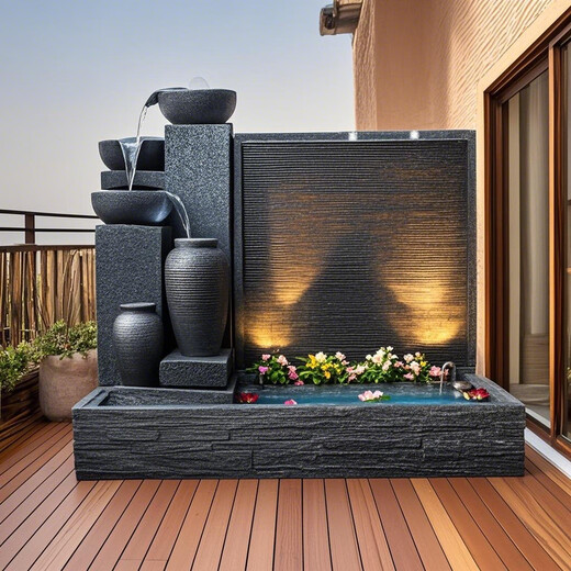 Huilide custom villa courtyard outdoor fish pond landscape rockery fountain terrace turtle pond Fengshui tank European style wealth flowing water 6629 blue and gray flowing water landscape combination