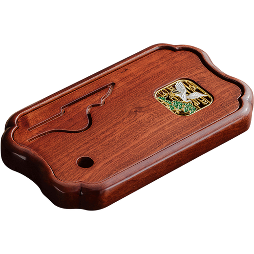 He Sheng Chinese-style small rosewood solid wood tea tray for home office high-end simple water storage tea table tea sea tea tray rosewood Zen crane tea tray (31x18x3.5)