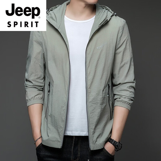 
JEEP SPIRIT sunscreen clothing men's summer thin outdoor ice silk hooded sunscreen coat 9928 mist blue M 170 105-120Jin [Jin equals 0.5 kg]