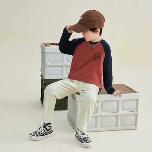 Duojia Children's Clothing 2026 Spring and Autumn Trendy Men's European and American Street Style Raglan Sleeve Printed Children's T-shirt Medium and Large Children's Cotton Long Sleeves