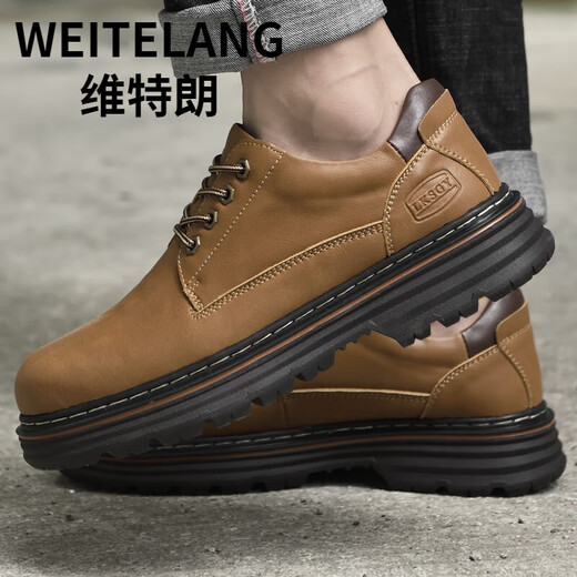 Weitelang Vitran 46 Grande taille 45 Chaussures pour hommes Retro Big Head Skin Shoes British British Casual Work Work Chaussures Martin Boots Men's Low Top Chaussures 9711 KaKi 39