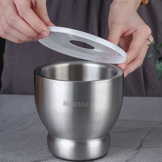 Enshousu garlic pounder stainless steel 304 extra thick hammer bowl household mashing jar grinding manual garlic mortar mortar mortar mortar 17CM outer diameter thickened conical stainless steel bowl