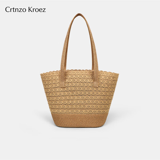 CRTNZO KROEZ官网编织包包女包2025新款托特包草编沙滩生日七夕情人节礼物实用 卡其色-CK女包送女友老婆闺蜜礼物高档实用高级感
