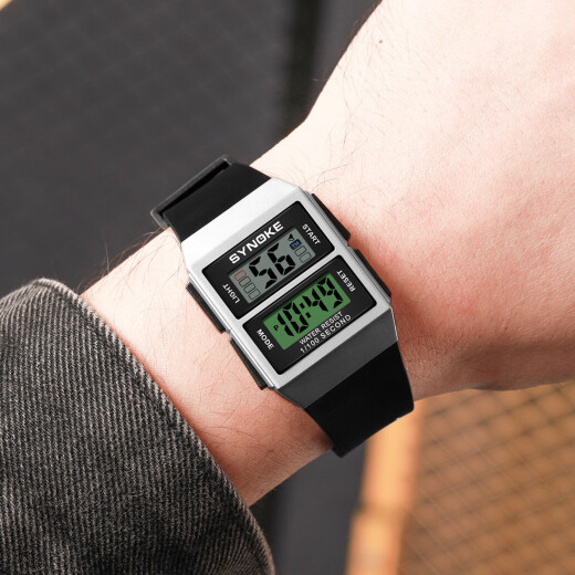 Shinuoke Student Electronic Watch Thin Design Retro Classic Small Black Watch Waterproof Luminous Sports Men's Watch 9896 Silver