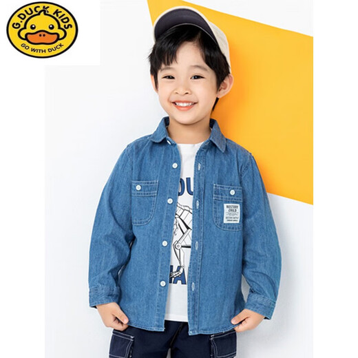 G.Duckkids Jungen Denim Shirt Pure Cotton Frühling Neues Kinder -Revers -Shirt Mode koreanische Version Baby Jacke Frühling und Herbst 9929 [hinzugefügt Velvet] helle Farbe 90 cm