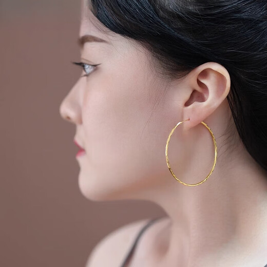 DL 1998 Fat Donglai same style 18K gold large hoop earrings 2025 new model main picture pattern gold color 5.0 cm