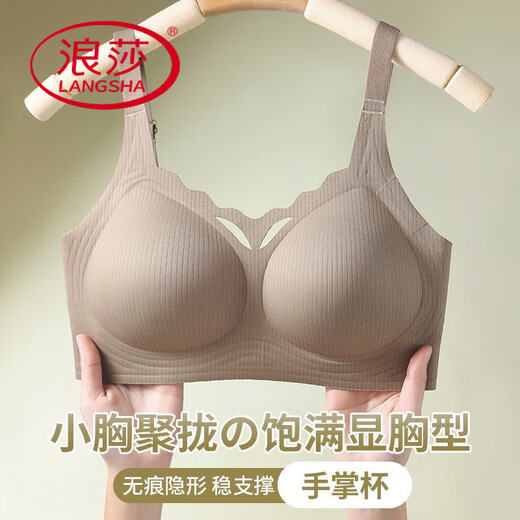 浪莎（LangSha）无痕新款调整型内衣女小胸聚拢显大上托防下垂收副乳美背文胸薄款 两件装【咖啡色+经典黑】 M 【适合32/70ABC】