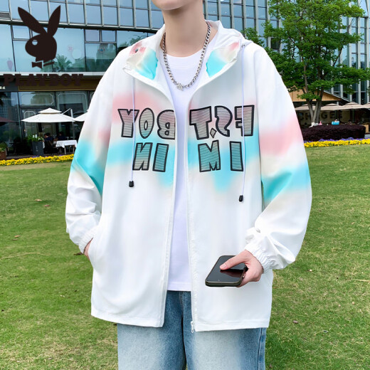 花花公子（PLAYBOY）冰丝防晒衣男夏季薄款透气渐变时尚防晒服青少年潮流休闲夏天外套 6626绿色 M (约90~100斤可穿)