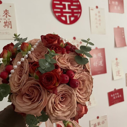 卫辞仿真红玫瑰小红书同款婚礼花束珍珠玫瑰结婚花束新娘手捧花手捧花 （唯爱）红玫瑰+卡布奇诺