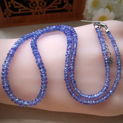 DL 1998 Fat Donglai same style tanzanite necklace light blue slightly purple beads necklace hand polished faceted elegant temperament skin 925 silver ice transparent tanzanite necklace 2.9-4.4 4