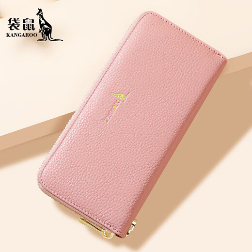 Kangaroo (DAISHU) wallet for women long leather hand-held wallet new 2025 fashion top leather zipper wallet pink fairy pink