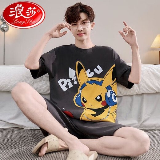 
Langsha men's pajamas summer pure cotton short sleeve shorts thin cartoon cute teenager large size boys' home clothing suit Daimeiya-6627 L small size L code (90-110Jin [Jin equals 0.5 kg])