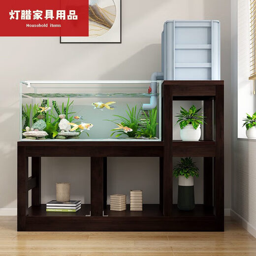 Difang Einfache neue chinesische Fischtank -Rack -Basis Festholz -Lagerregal mit hoher und niedriger Bodenregal Kombination Blumenregal Wohnzimmer Fischtankschrank Schwarze Walnuss 60*3520*35110