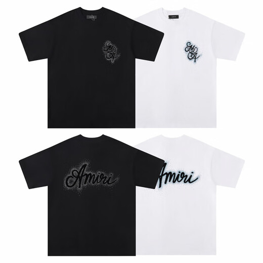 WALKING BEAUTY跨境批发am和平鸽流漆涂鸦字母TShirt星空经典logo短袖情侣T恤iri 691白色 S