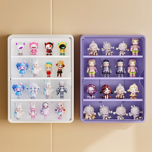 Wall-mounted doll blind box storage display stand magnetic bubble mart figure display cabinet dust-proof doll blind box storage box large white _ foldable (no punching wall hanging, comes with traceless stickers)