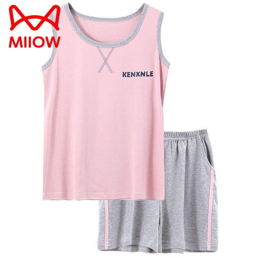 Catman (MiiOW) pajamas for women in summer pure cotton 2025 new vest suspender sleeveless women's summer casual home clothing summer LB: 9902 women's apricot bow English love pure cotton M [soft and skin-friendly, comfortable pure cotton]