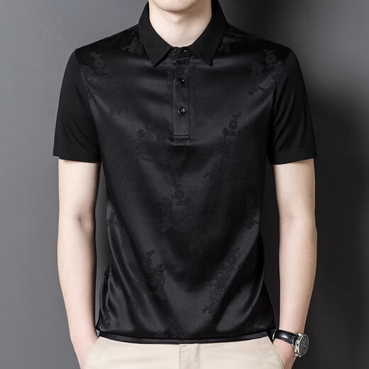 EGW International Luxury Brand Forteed Forte Forting Men's Summer Fashion Dark Pattern Thin Thin Half-Belied Casual Base Room DS13 Black L (50)
