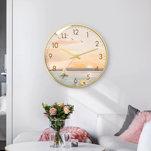
Meifuren modern Nordic style light luxury creative wall clock artistic conception scenery clock living room home dining room wall mute quartz watch DPL693 gold narrow plastic frame gold needle 20cm 8 inches (diameter) small