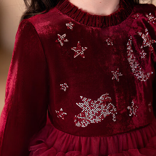 Girls Princess Dress Spring and Autumn 2025 New Spring Dress Girls Style Puffy Skirt Fashionable Children's Dress Spring 325 Burgundy Single Liner Free Pearl Headband 120 Recommended 33-40Jin Jin is equal to 0.5 kg