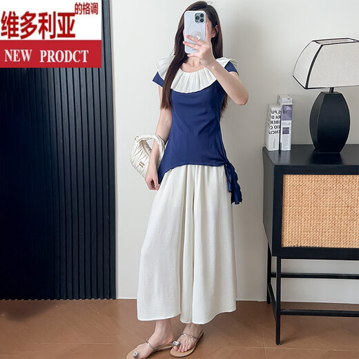 Victoria's style, salty and sweet, and beautiful summer ruffled top + skirt and pants suit, a full set of blue top + apricot skirt S