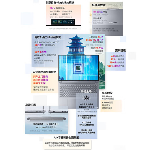 ThinkPad Lenovo ThinkBook 16P 2025 Designer-Laptop-Zuschuss 20 % AI Yuanqi Ruilong R9-Prozessor RTX5060 Unabhängiges Display Mobile Workstation R9-8945HX RTX5060 165 Hz High Brush 96 G Speicher 4 TB Solid-State-Upgrade