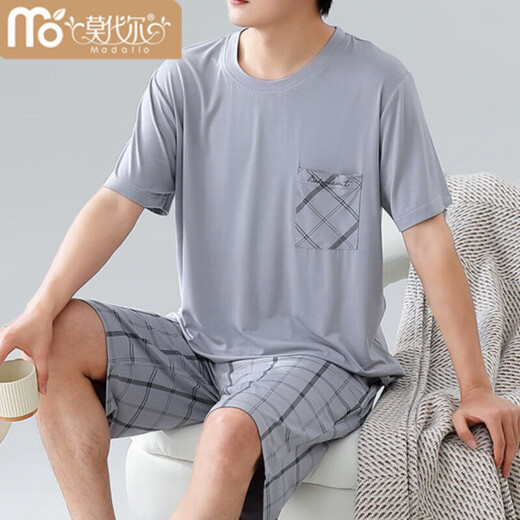莫代尔睡衣男士夏季2025新款短袖短裤家居服青年薄款夏休闲宽松大码套装 6623 L