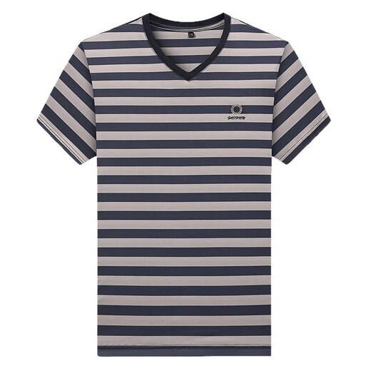 Sept Wolves Youth New Men's Variety T-shirt 2025 Été Micro-étirement Business Business Stripe Sleeve V-Neck Trend Blue Bo-801-6197 Abricot M 105