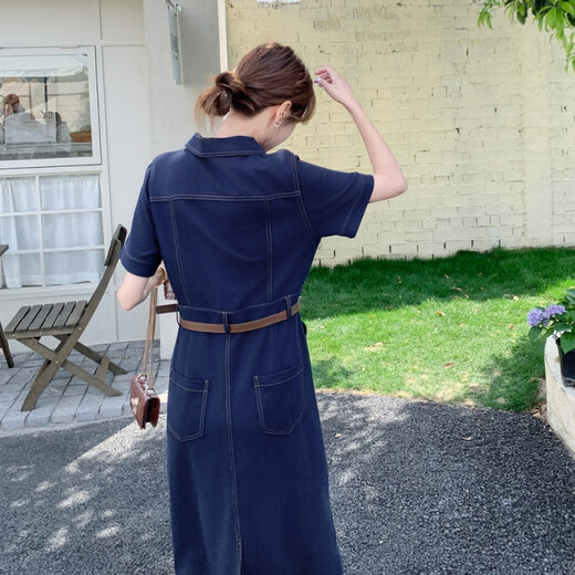 拉夏贝尔（La Chapelle）轻熟风御姐气质通勤牛仔连衣裙女2025夏季新款时尚复古收腰衬衫裙 图片色  L 建议135斤以内