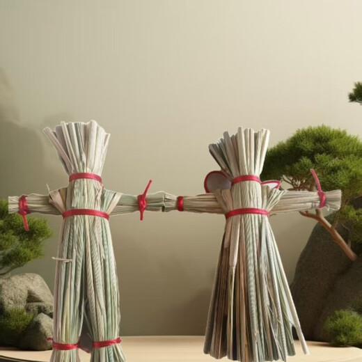 Hand-woven straw to make a scarecrow, red rope braiding, Lin Zhengying's same style props, crafts, film and television, red rope braiding scarecrow making method, 16cm men's and women's models, 5 pairs and 10 pieces