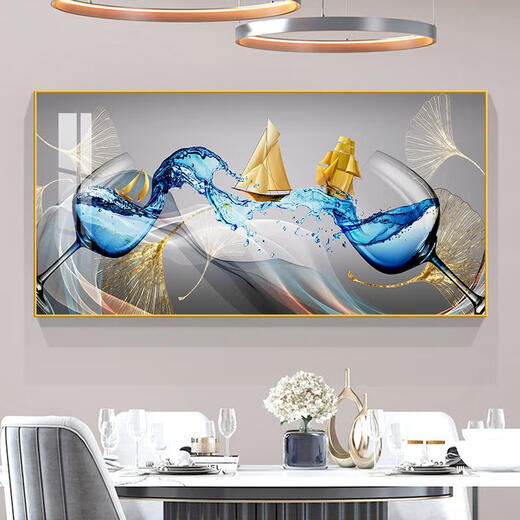 Three-April Tiger and Jiuyu Picture Restaurant Decoration Painting Light Luxury Modern Simple Dining Room Wine Glass Mural Dining Room Dining Table Background Wall Painting 01 - surplus every year 8040 Gold Frame Hand-framed Picture Frame + Light Luxury
