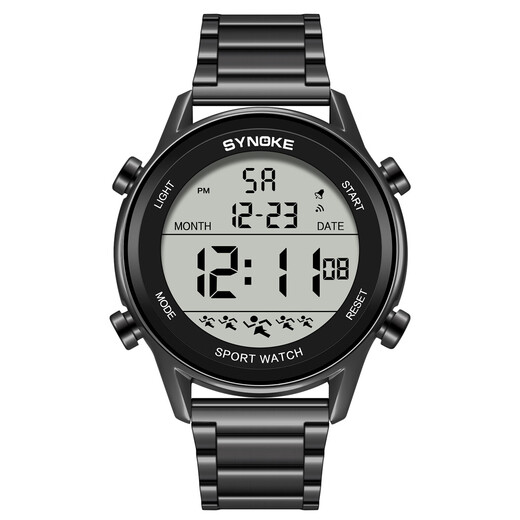 Shinuoke Stahlgürtel Sport Elektronische Uhr wasserdichte Multifunktion mit großer Leuchtschriften Mode -Modedesign zweiter Wecker 9858 Schwarz