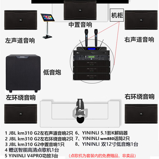 JBL imported quality has sold tens of thousands of units, home ktv audio set, karaoke singing complete set of equipment, professional stage performance speakers, home karaoke all-in-one machine, exclusive for big promotions, 5.1 movie K set (cinema + karaoke)