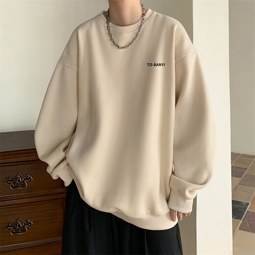 Style Yuge trendy brand hoodless round neck sweatshirt boys' bottoming shirt autumn and winter thickened velvet warm long-sleeved T-shirt with men's top dark gray (regular style) XL recommendation (125-145Jin Jin equals 0.5 kg)