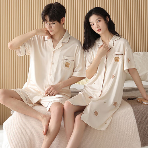 Yalu pareja pijamas verano seda de hielo delgado 2025 nuevo cárdigan ropa de manga corta sense traje de gran tamaño para hombres L6210 Seda de seda de hielo M Mujeres + Hombres XXL