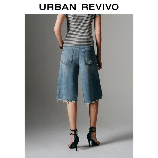 UR2025 Summer NUEVO MUJERES RETRO LANA RETRADA Jeans recortados UWJ850038 Azul 27