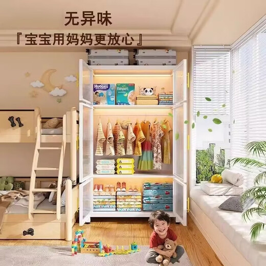 钢制衣柜简易组装家用卧室出租房金属框架铁皮衣橱小户型收纳柜子 PC门单开门 520*500*1585