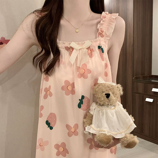 西忘冰丝薄款夏季带胸垫吊带睡裙女生2025新款甜美花卉纯欲家居服睡衣 1355 好多小花 带胸垫 M