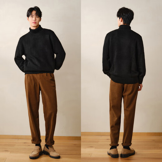 Semir sweater men's turtleneck winter sweater textured cable base sweater black 90001 S